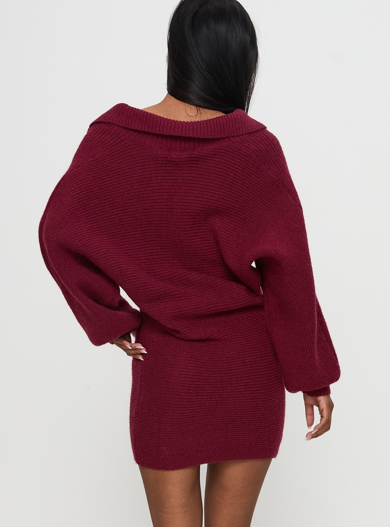 Thorelle Sweater Mini Dress Burgundy Product Image