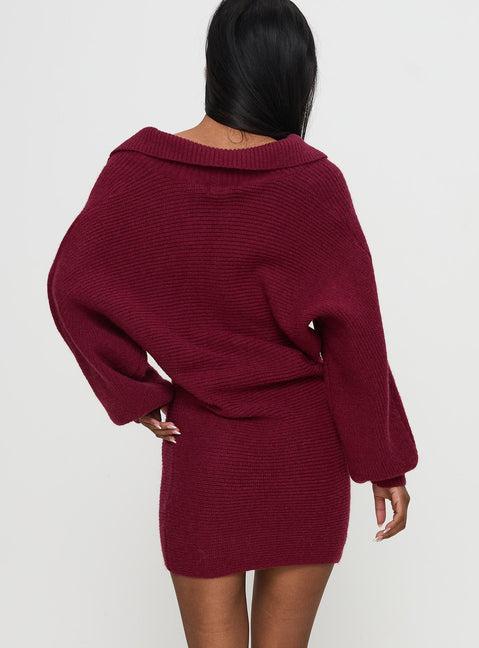 Thorelle Sweater Mini Dress Burgundy Product Image