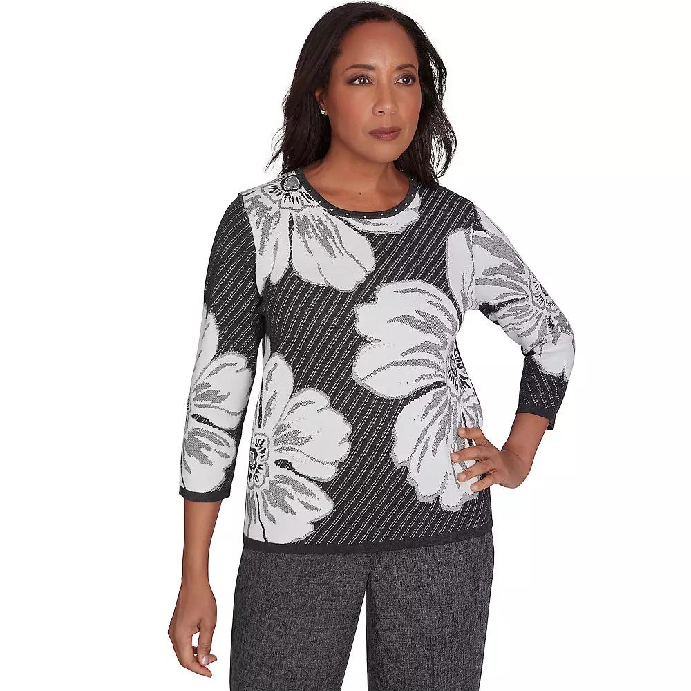 Women's Alfred Dunner Floral Textured Sweater, Size: Medium, Grey Product Image