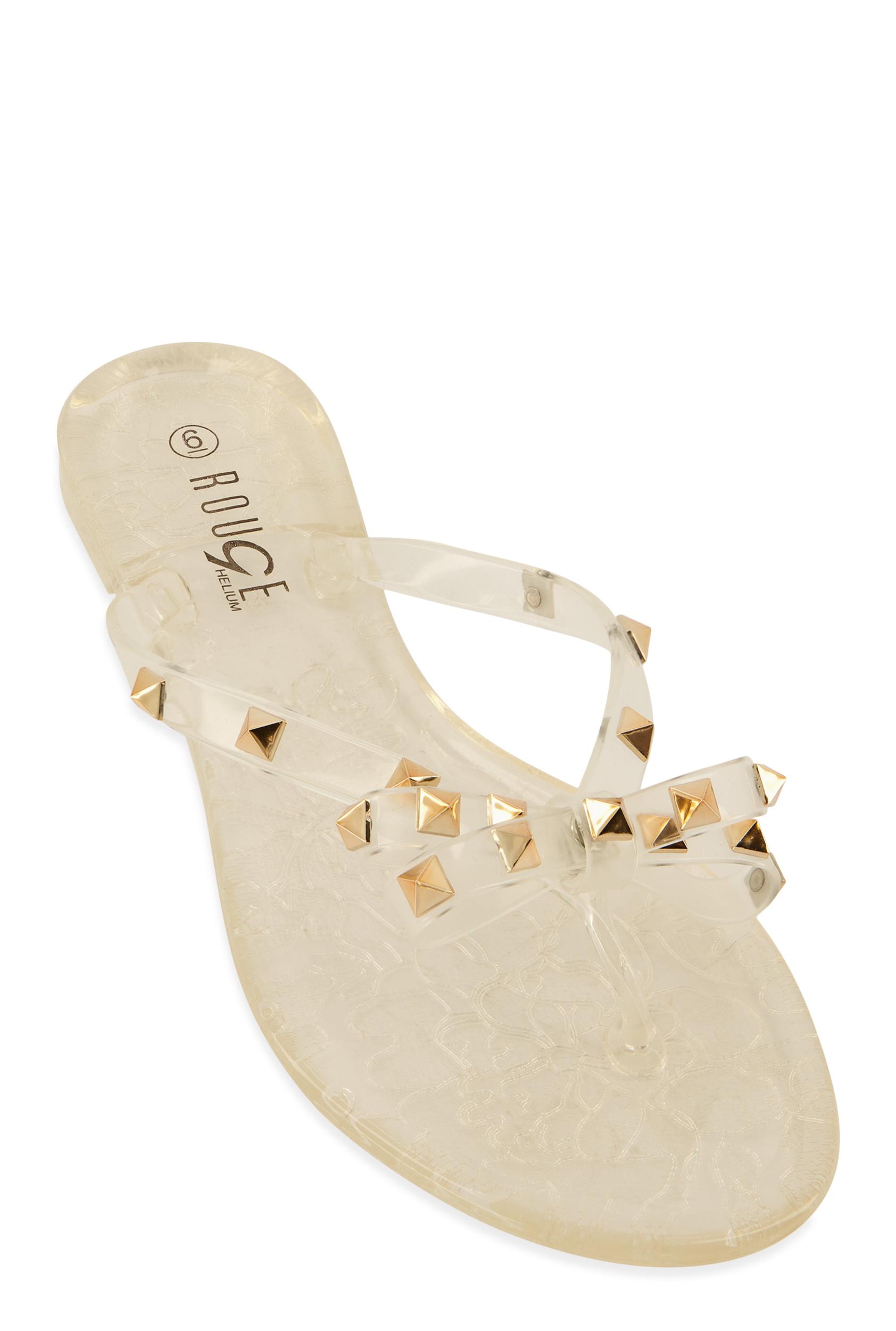 Womens Bow Studded Jelly Thong Slide Sandals Product Image