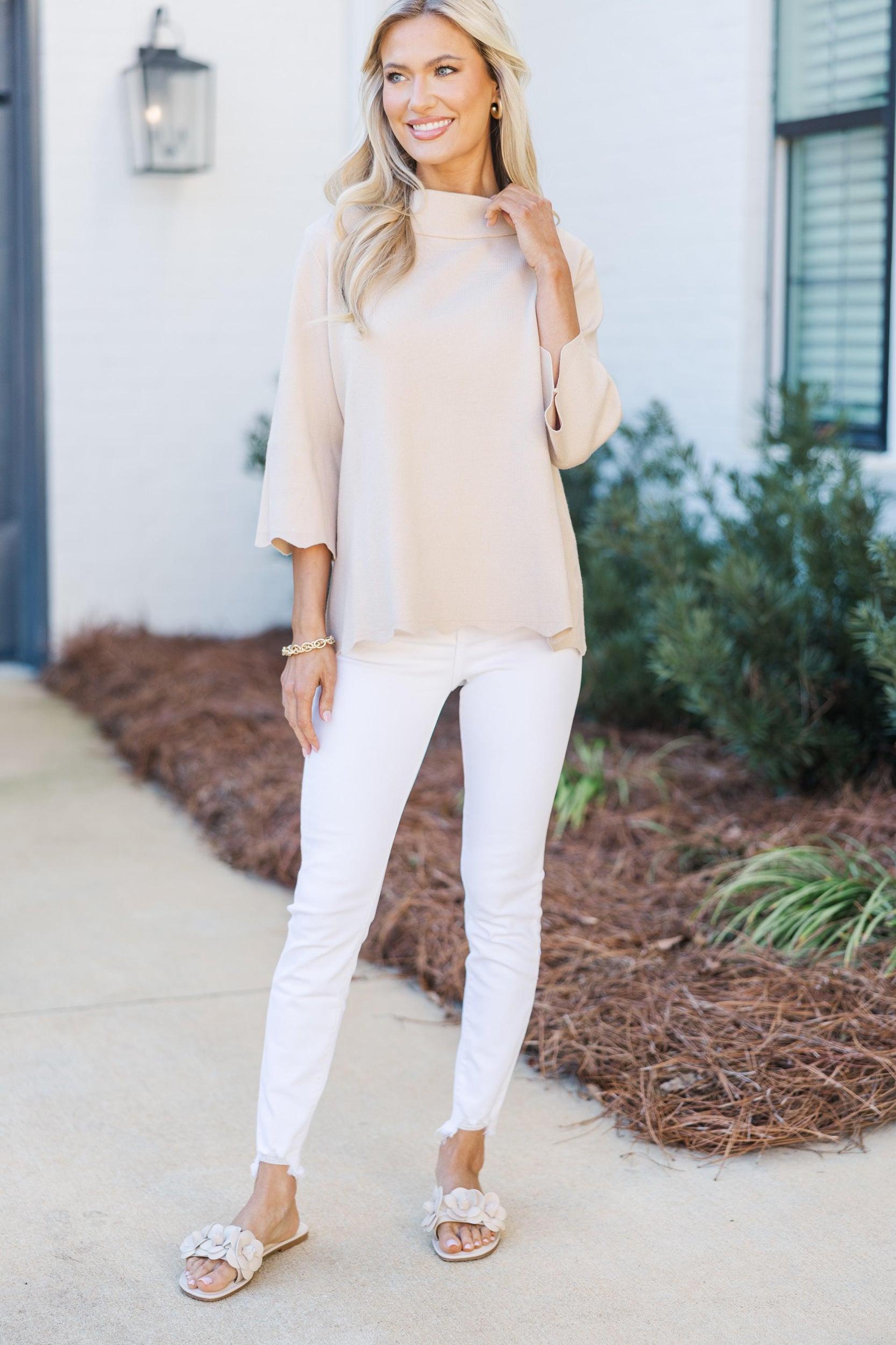 In Your Feelings Cream Mock Neck Sweater Female Product Image