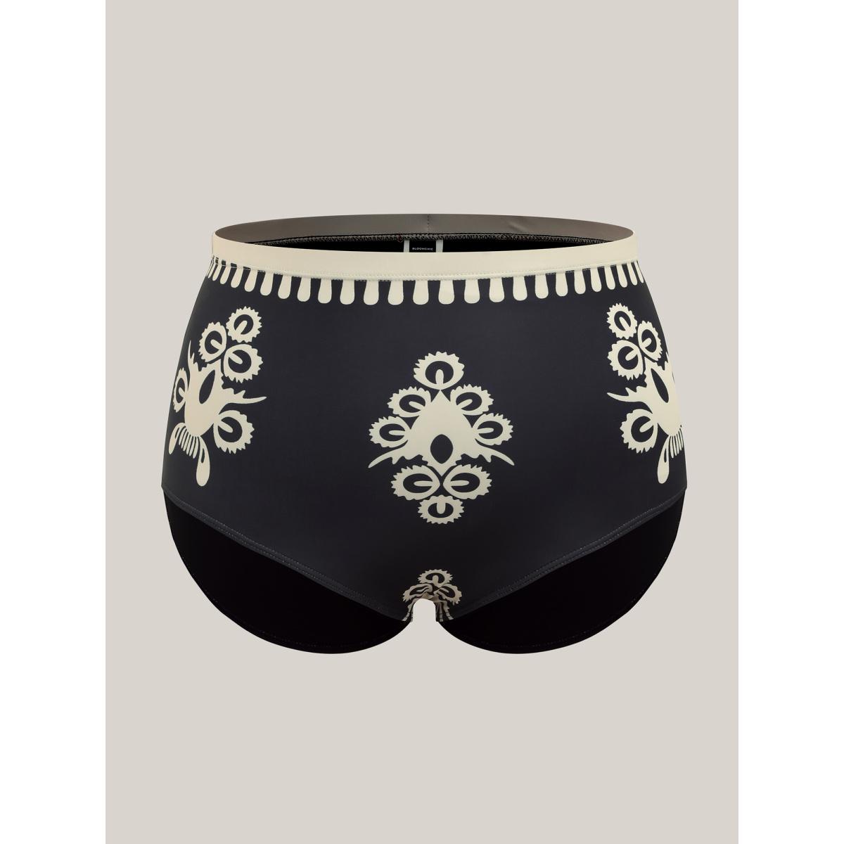 Plus Size Boho Flower Print Surplice Swim Dress Women's Swimwear Cyan Resort Bodycon Overlap Collar High stretch Curve Swim Dresses BloomChic 12/L Product Image