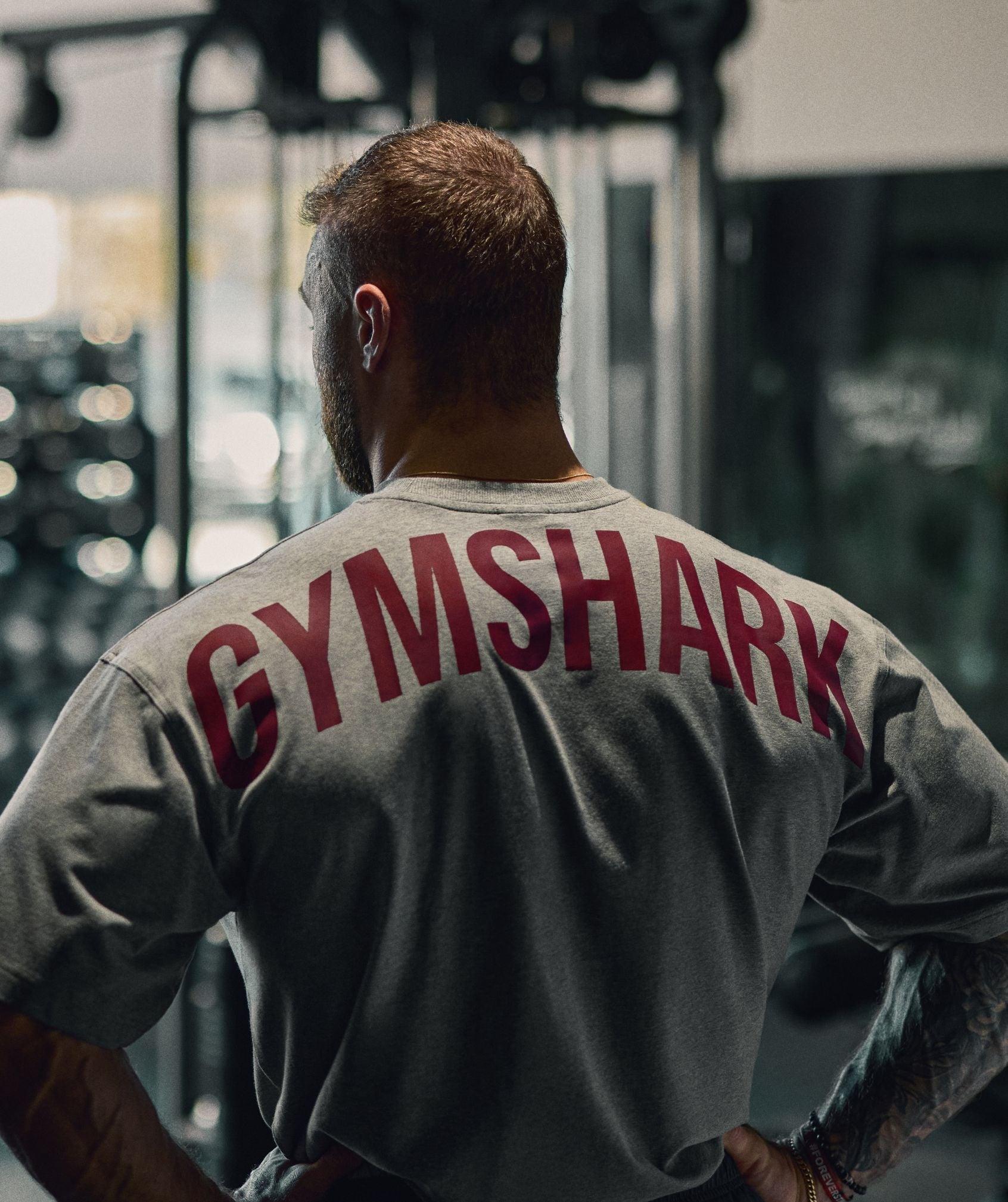 Gymshark Power T-Shirt - Charcoal Core Marl/Sets Red Male Product Image
