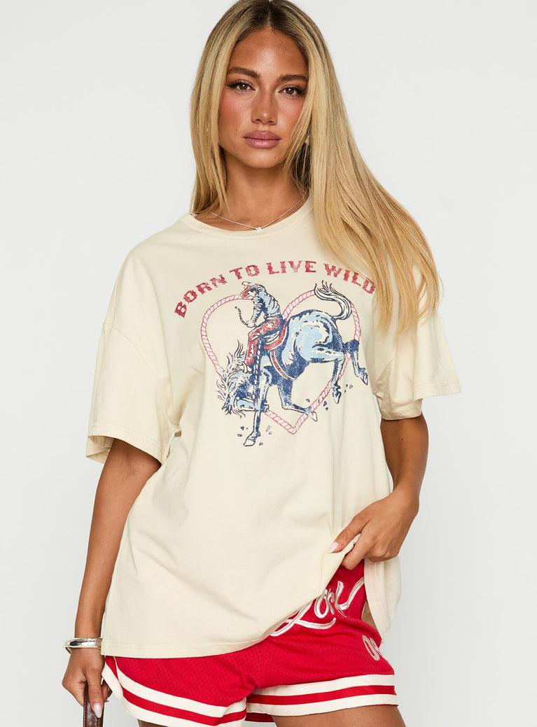 Born To Live Wild Graphic Top White Product Image