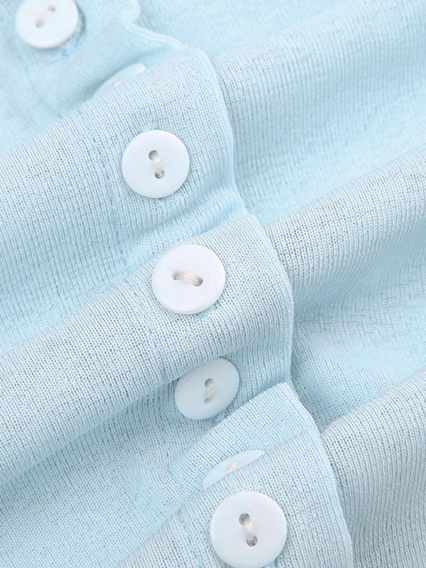 Light Blue Breasted Hooded Long Sleeve Knit Product Image