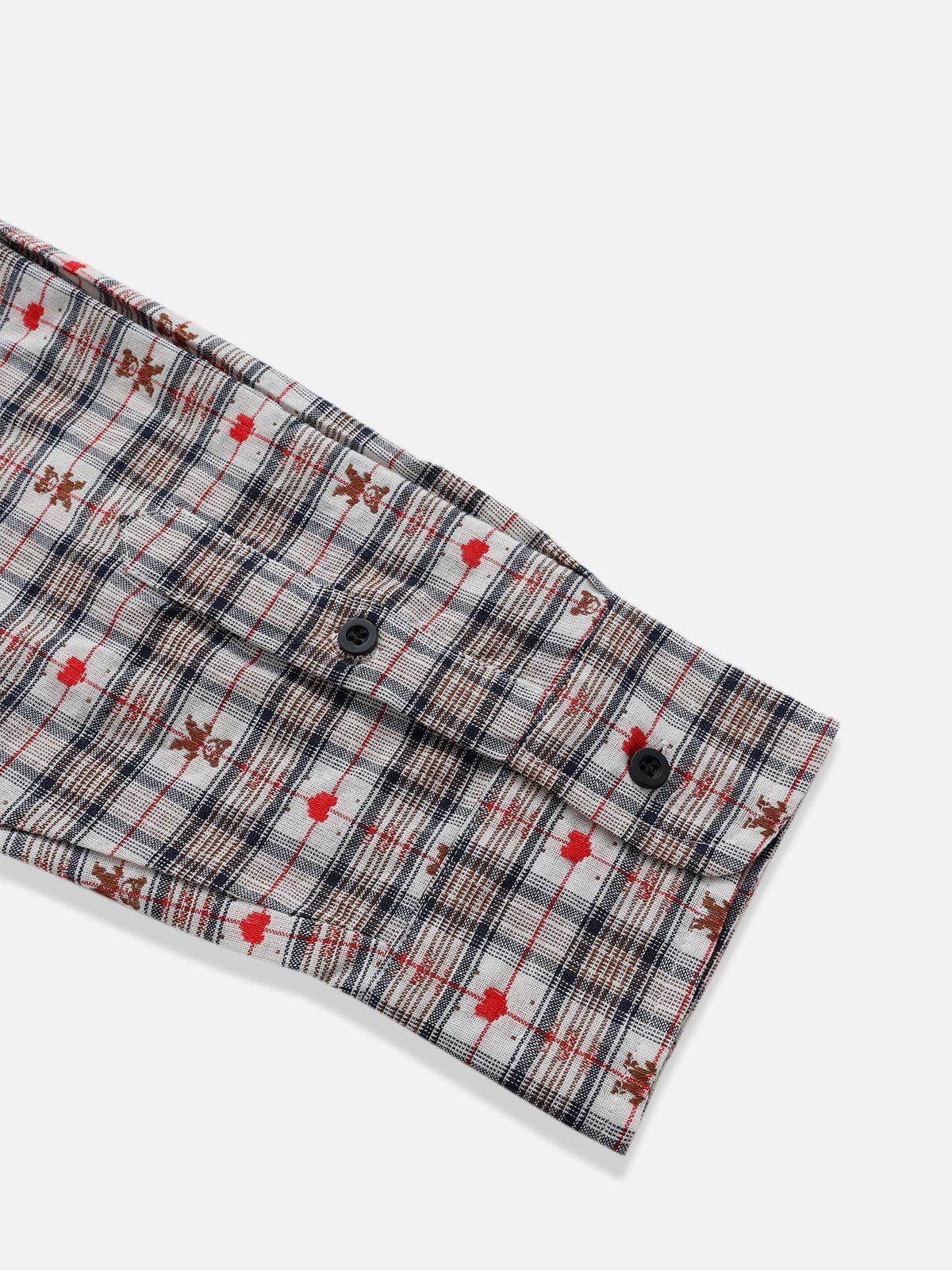 Aelfric Eden Crochet Heart Pocket Plaid Long Sleeve Shirt Product Image