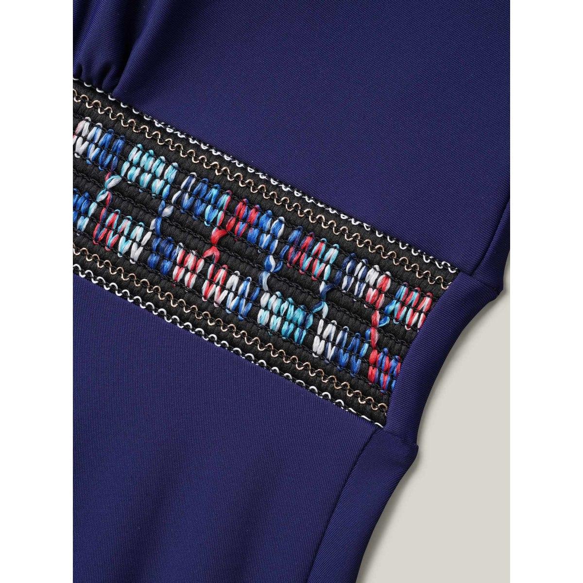 Plus Size Surplice Neck Webbed Swim Dress Women's Swimwear Indigo Beach Bodycon Overlap Collar High stretch Curve Swim Dresses BloomChic 22-24/3X Product Image