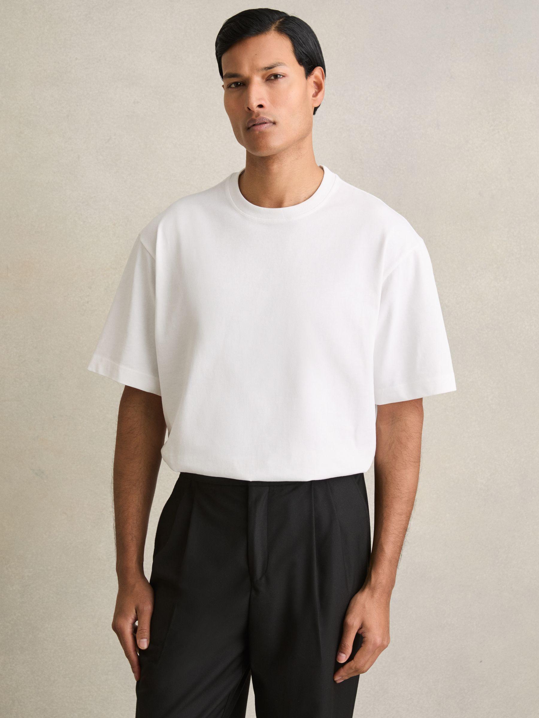 Cotton Garment-Dyed Oversized T-Shirt in White Product Image