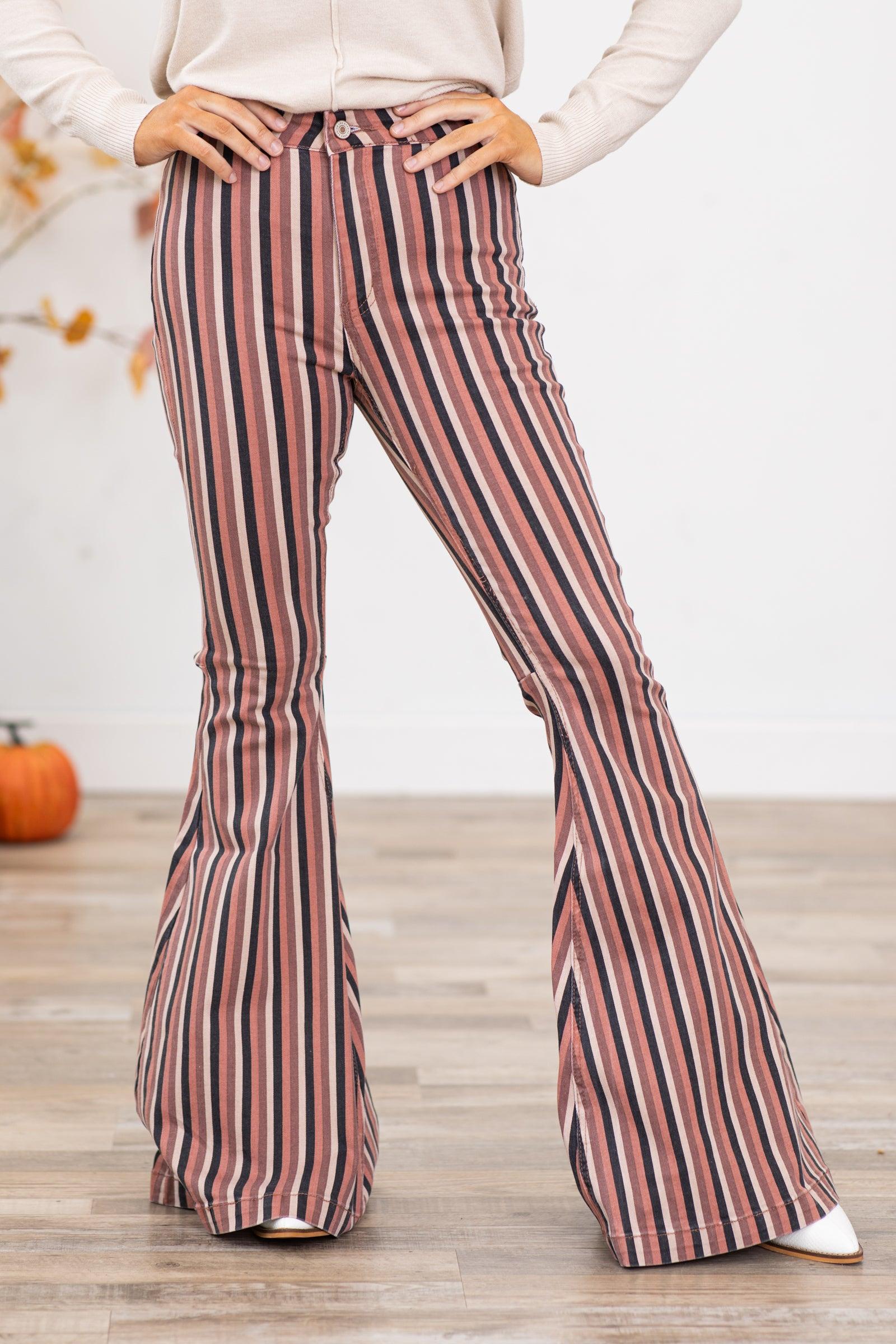 KanCan Terra Cotta Stripe Flare Jeans Product Image