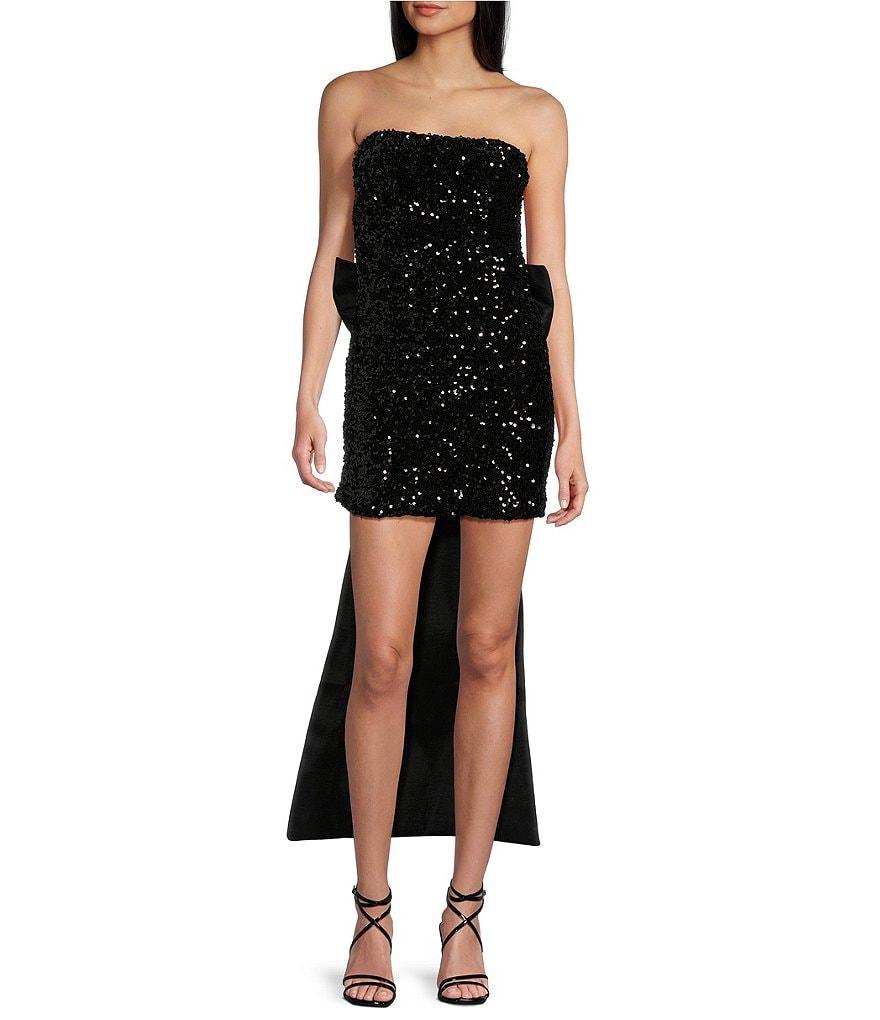 Allison & Kelly Strapless Sequin Back Bow Dress Product Image