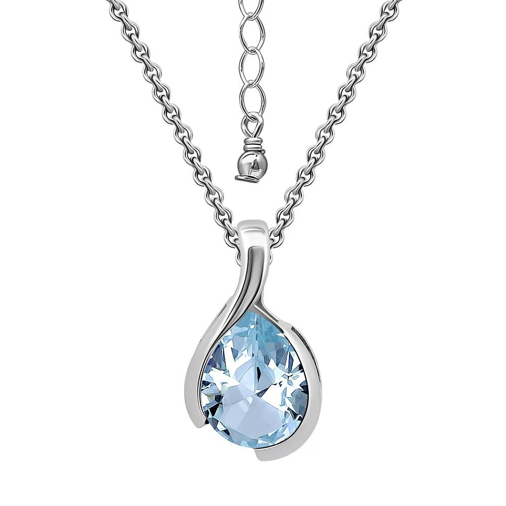 Aleure Precioso Sterling Silver Pear Shaped Gemstone Pendant Necklace, Women's, Size: 18", Silver Tone Blue Product Image