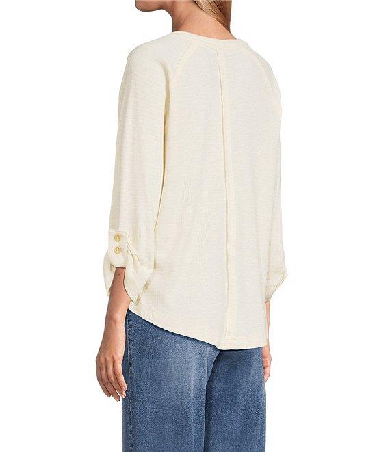 Westbound Petite Size Solid Knit 3/4 Bell Sleeve V-Neck Top Product Image