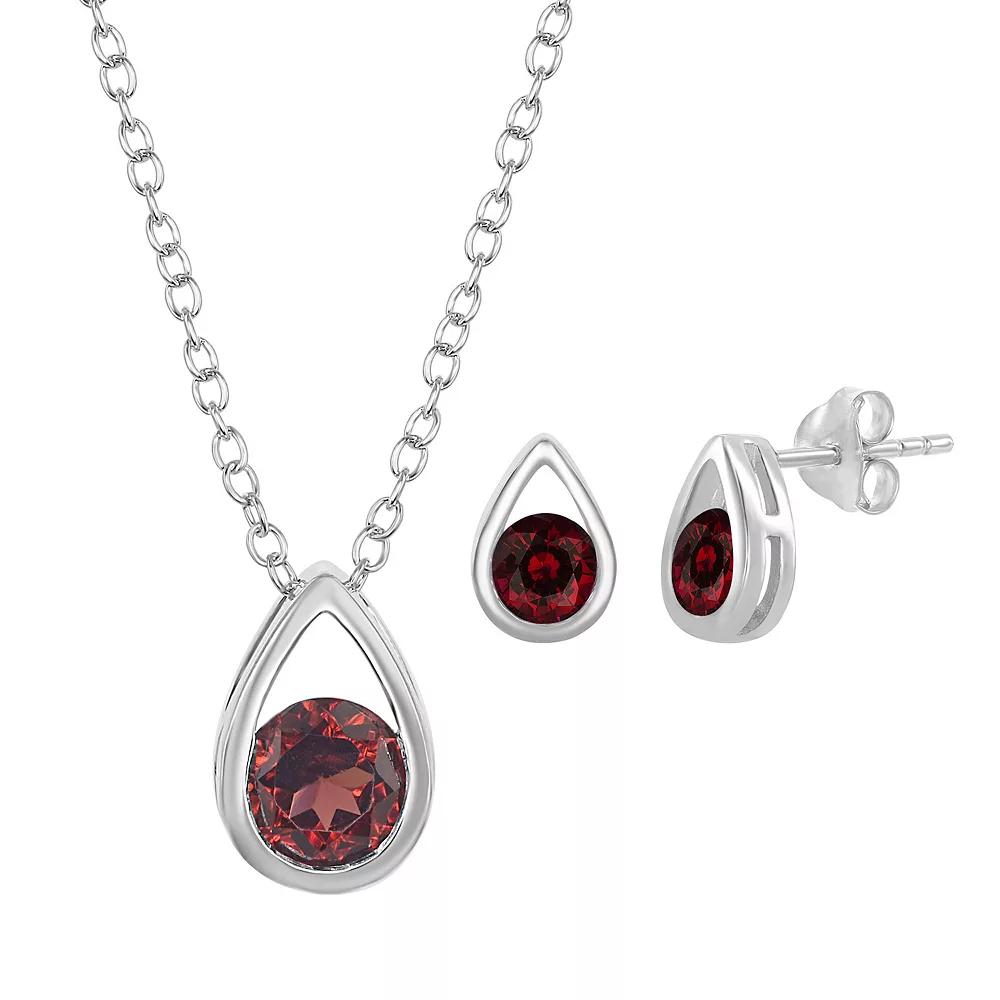 Sterling Silver Gemstone Teardrop Pendant & Stud Earring Set, Women's, Size: 16-18" ADJ, Red Product Image