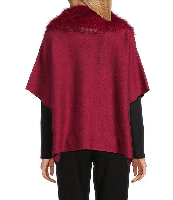 Investments Petite Size Removeable Faux Fur Collar Two-Way Zip Front Sweater Poncho Product Image
