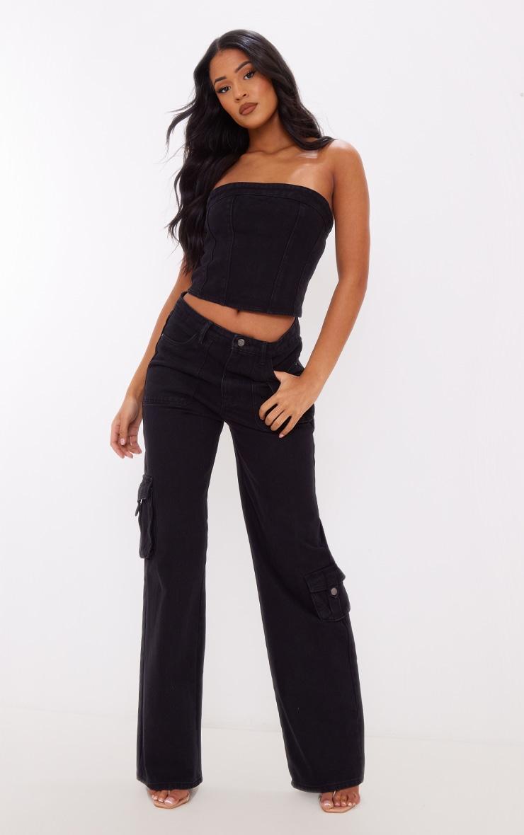 Tall Washed Black Denim Corset Top Product Image