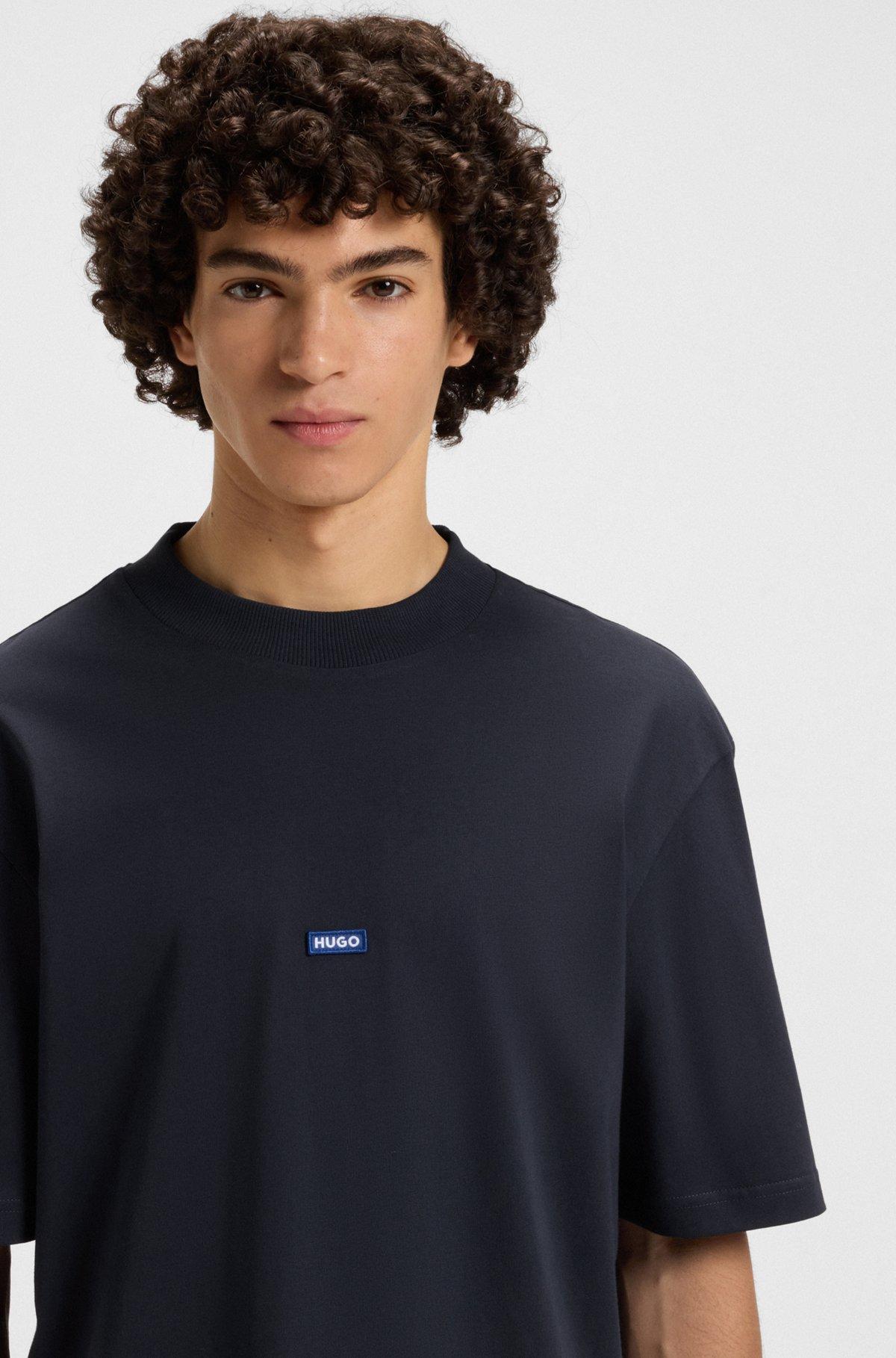 HUGO - Regular-fit cotton-jersey T-shirt with blue logo patch - Dark Blue Product Image
