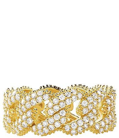 Precious Metal-Plated Sterling Silver Pavé Curb Link Ring Product Image