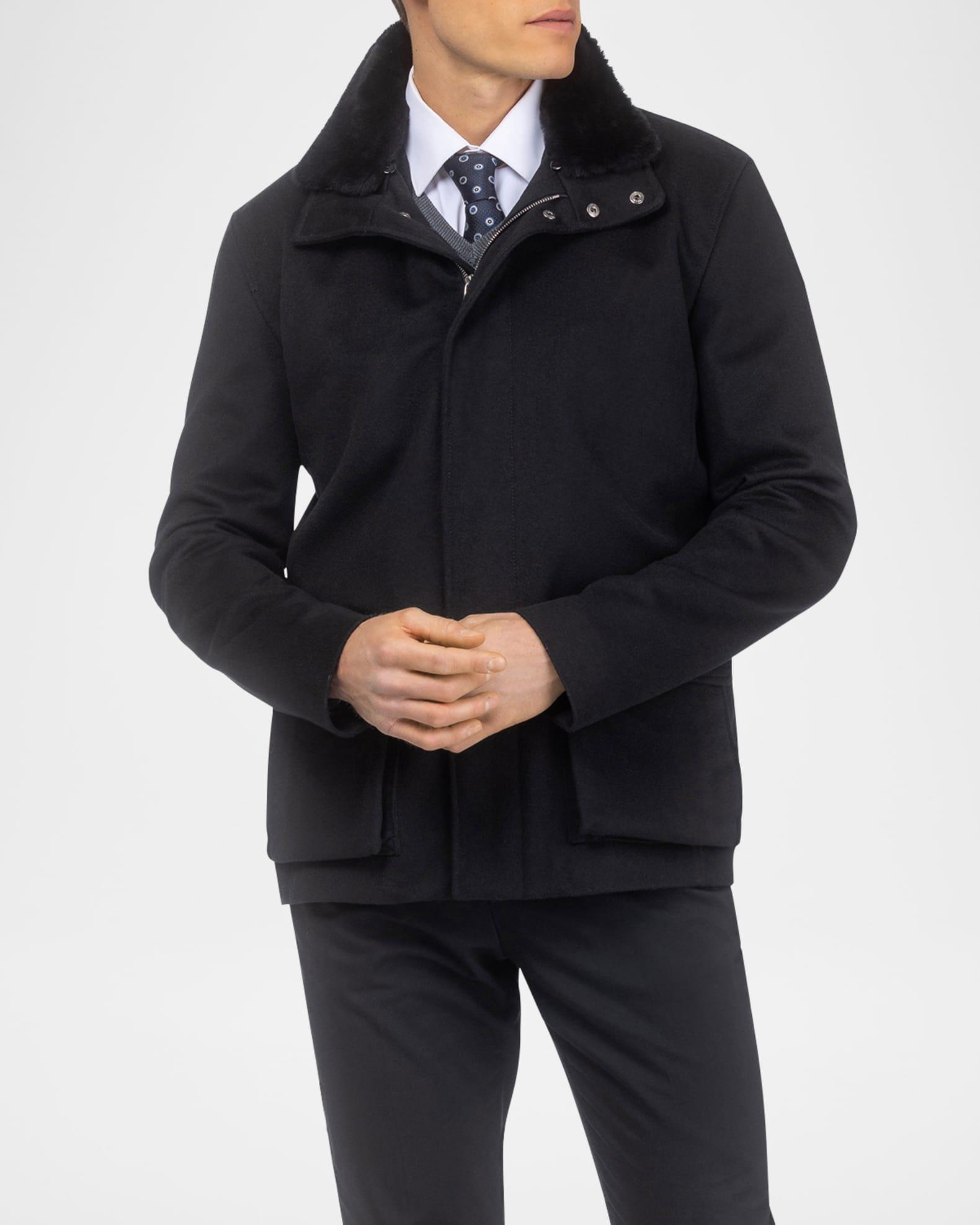 Men's Loro Piana Wool Jacket With Detachable Merino Shearling Lamb Collar Product Image