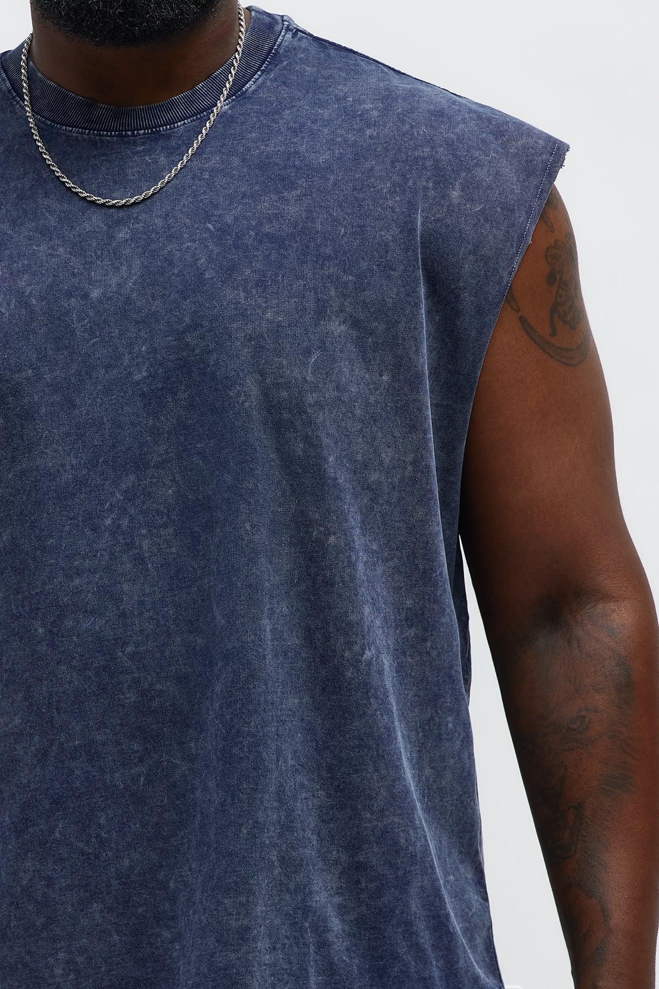 Relaxed Vintage Wash Heavyweight Muscle Tee - Navy Male Product Image