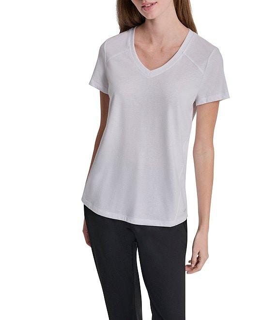 DKNY Sport By Donna Karan Micro Peached Jersey V-Neck Short Sleeve High Low Tee Product Image