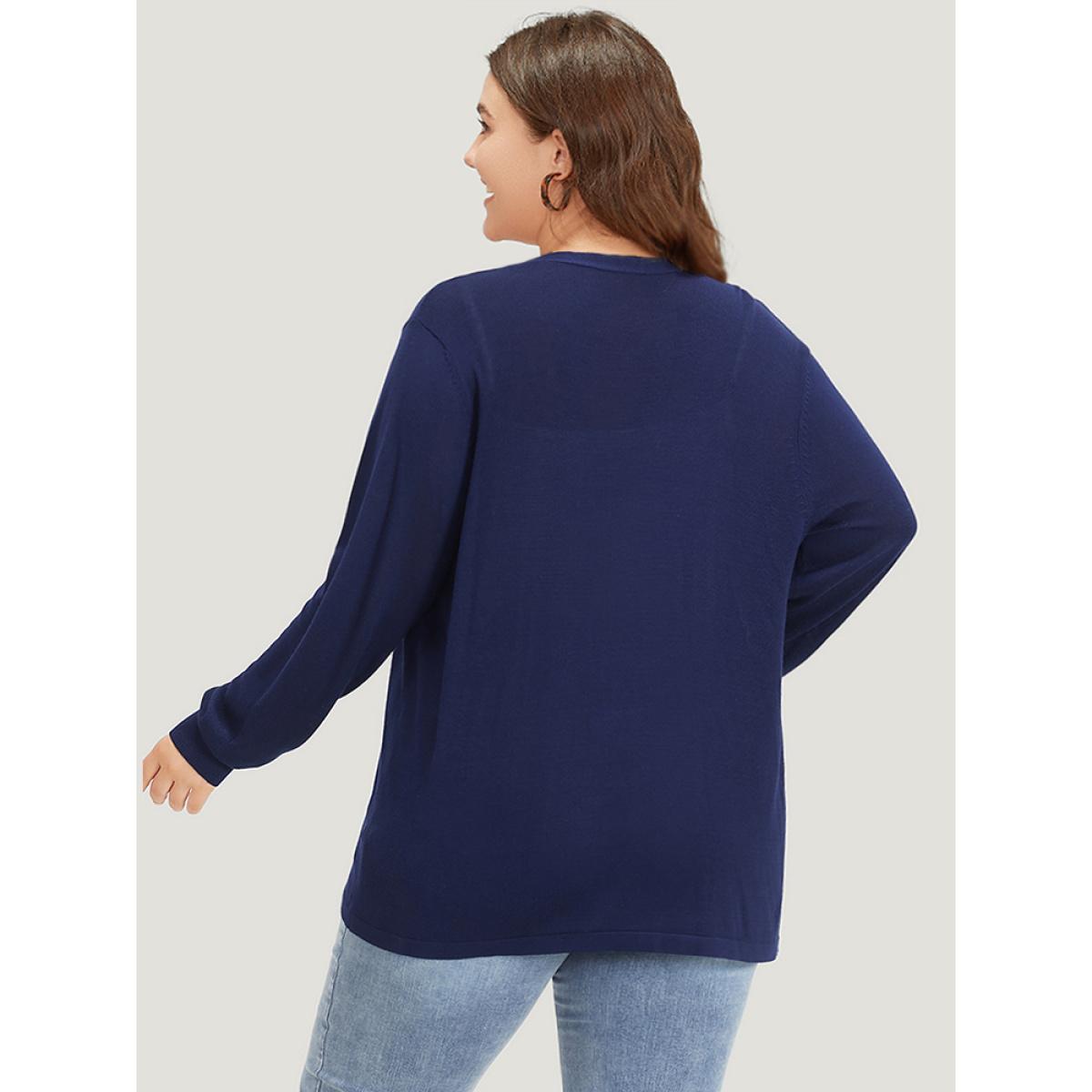 Plus Size Supersoft Essentials Plain Tie Front Elastic Cuffs Cardigan Indigo Women Casual Loose Long Sleeve Everyday Cardigans BloomChic 14-16/1X Product Image