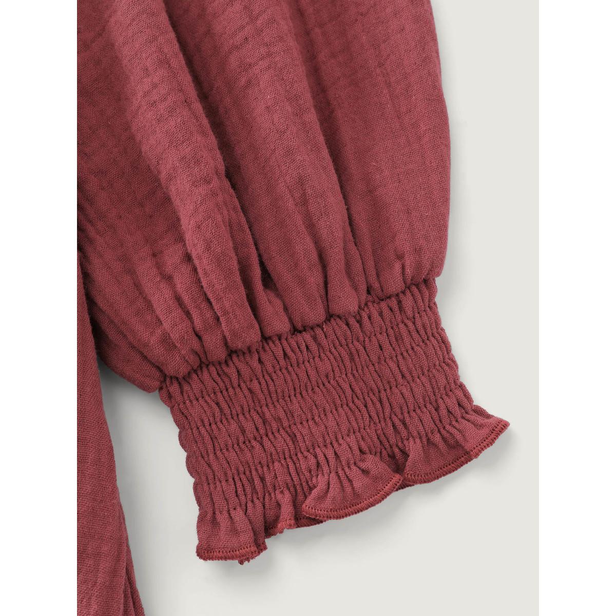 Plus Size Cotton Textured Belted Pockets Maxi Dress Russet Women Leisure Tie knot Notched collar Long Sleeve Curvy BloomChic 12/L Product Image