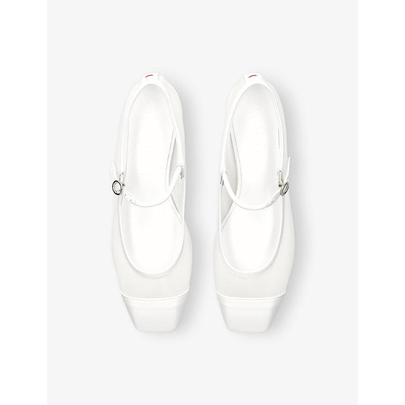 AEYDE Round Toe Ballerina Shoes With Contrast Piping In White Product Image
