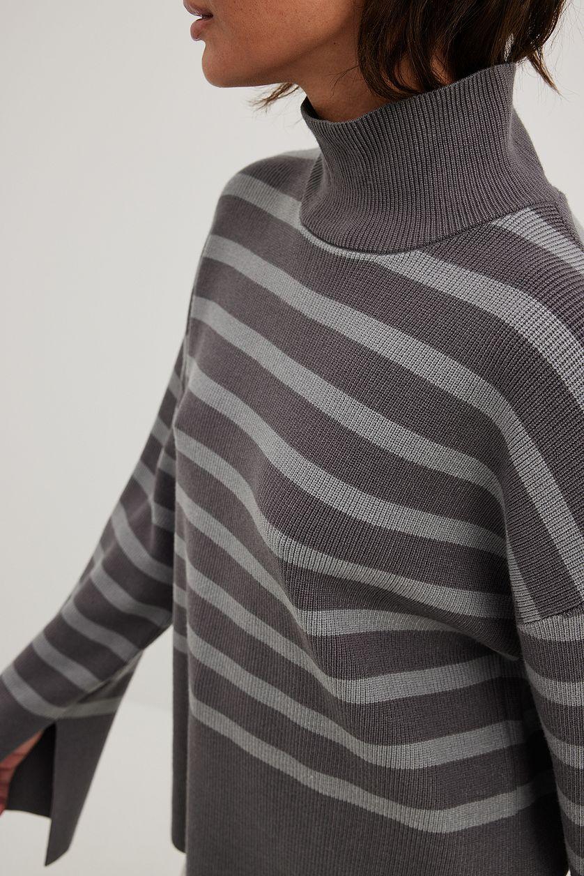 Striped Turtle Neck Knitted Sweater Product Image