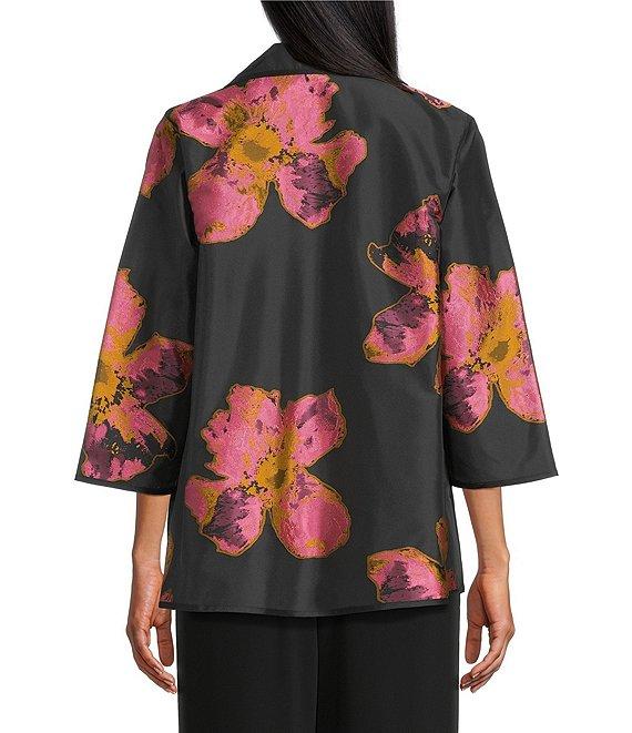 Caroline Rose Pink Petal Print Devore Spread Collar Bracelet Sleeve Open-Front Statement Jacket Product Image