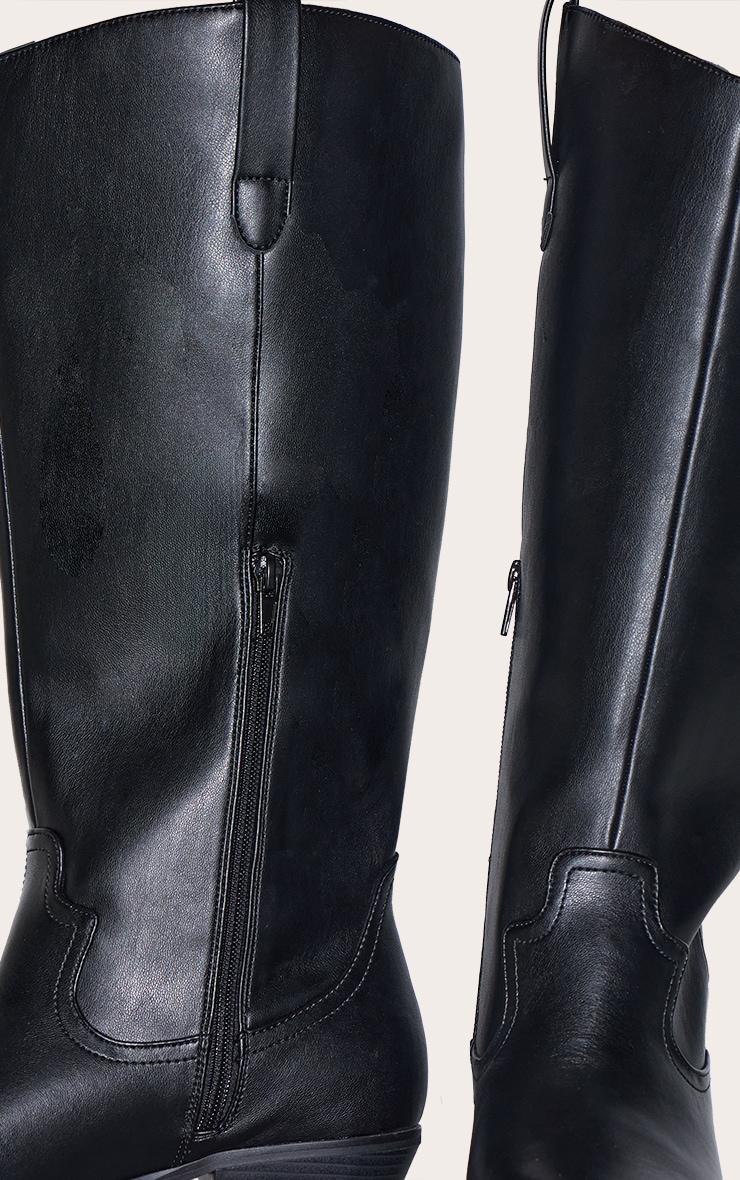 Black PU Wide Fit Point Toe Knee High Western Boots Product Image