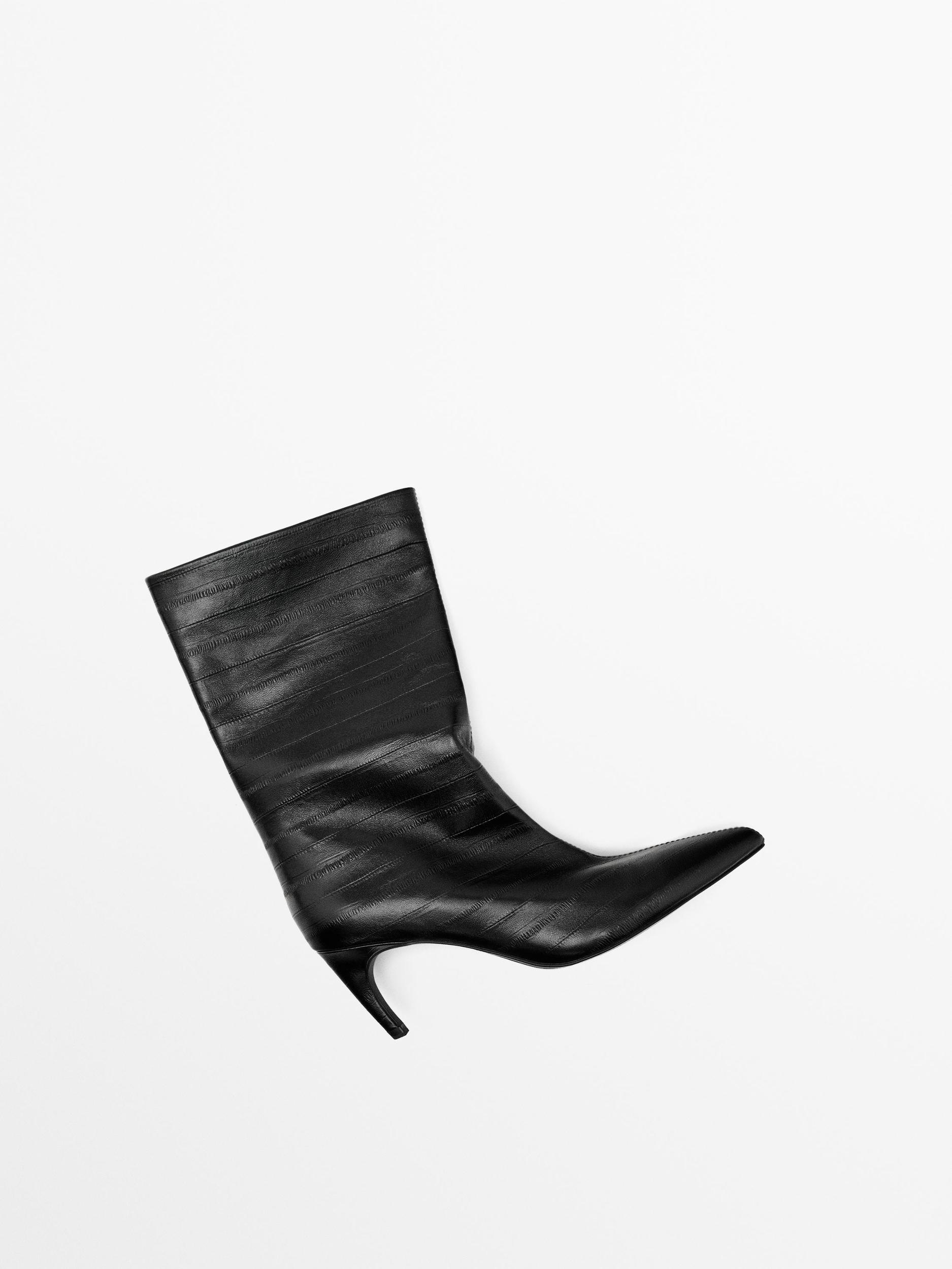 Embossed leather high-heel ankle boots Product Image