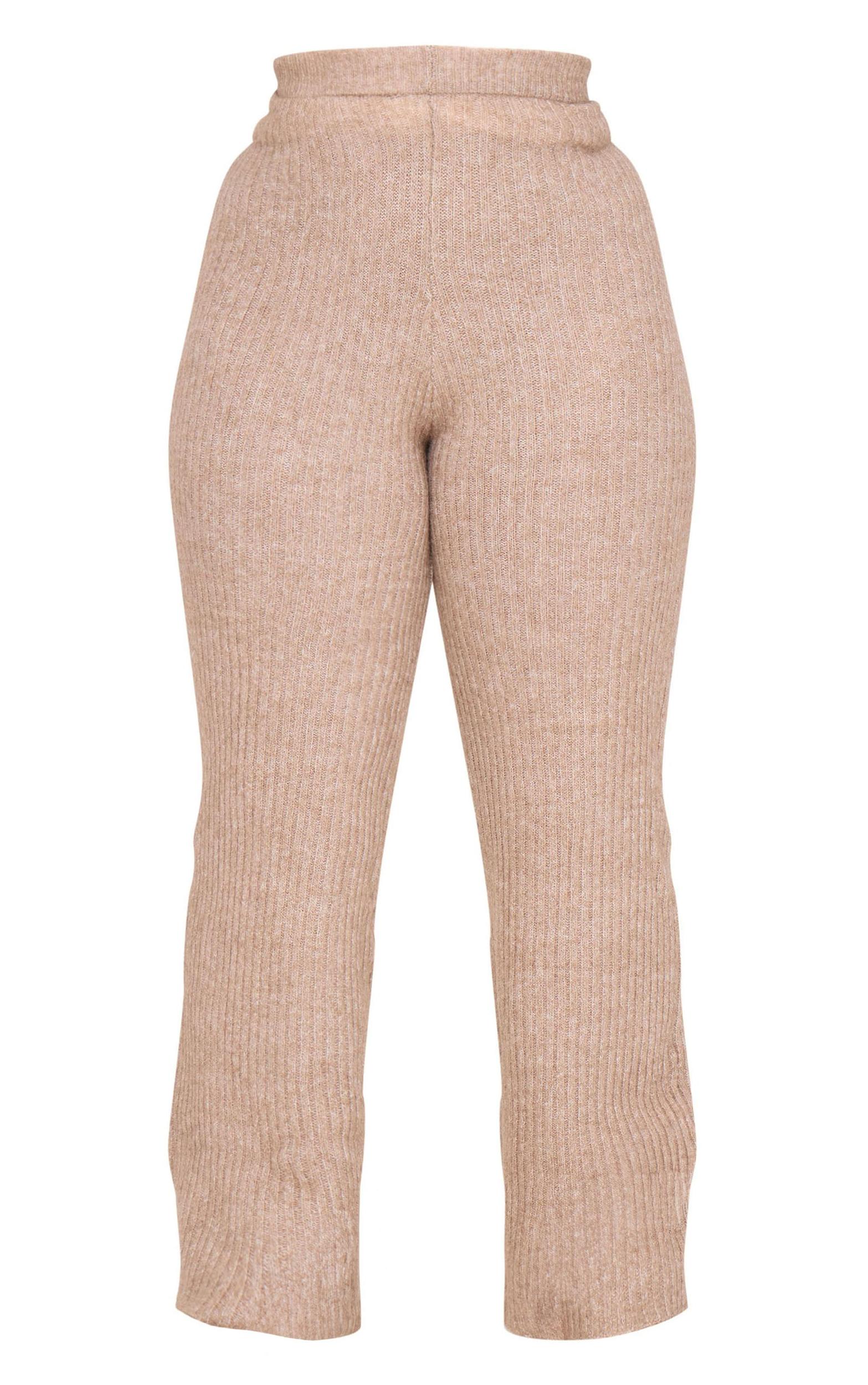 Plus Taupe Soft Knit Wide Leg Pants Product Image