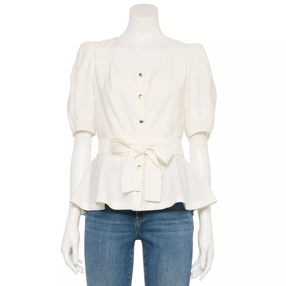 Women's Nine West Adaptive Belted Squareneck Top,  Product Image