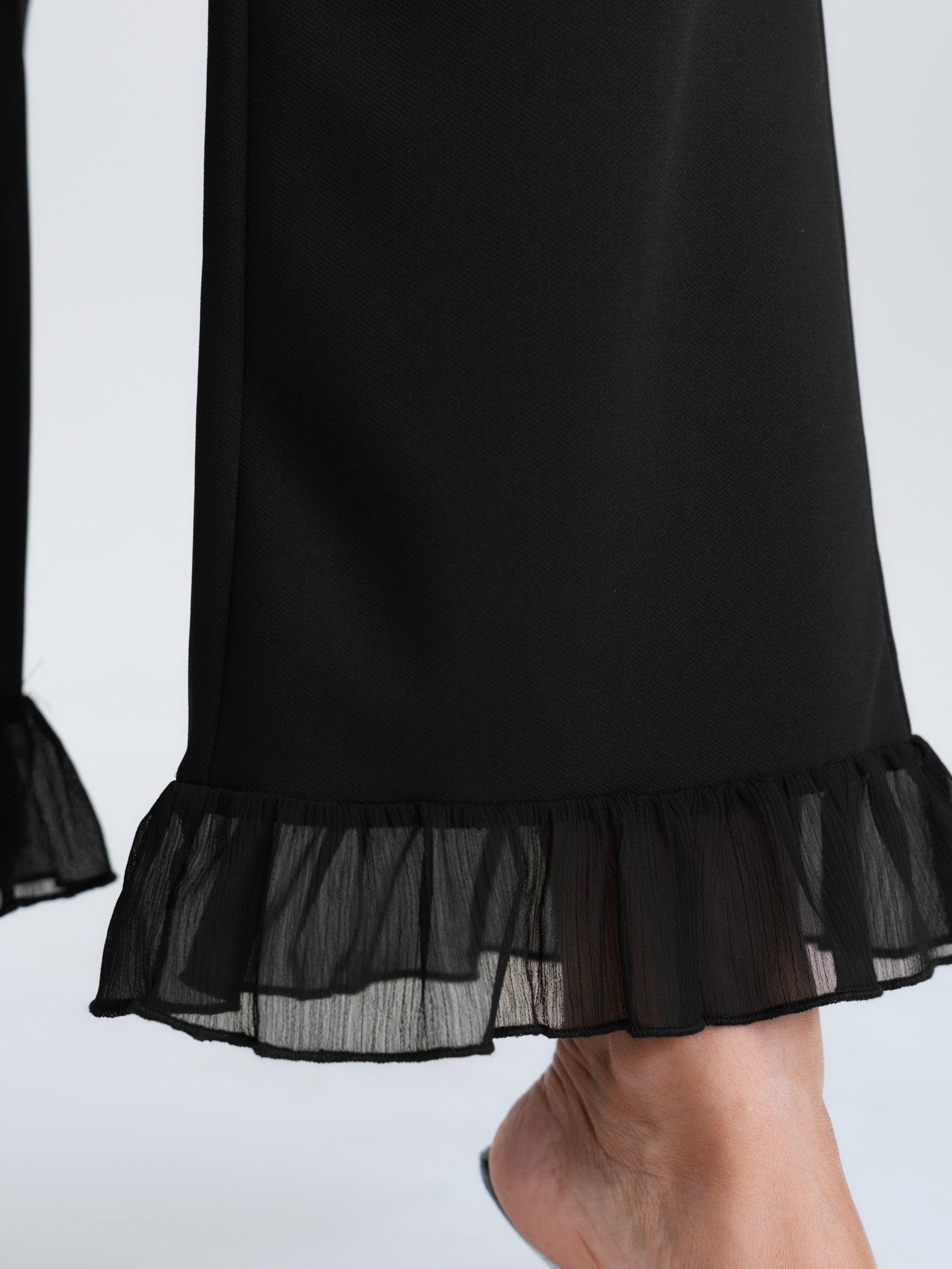 Ruffled Flared Hem Plain Pants Female Product Image