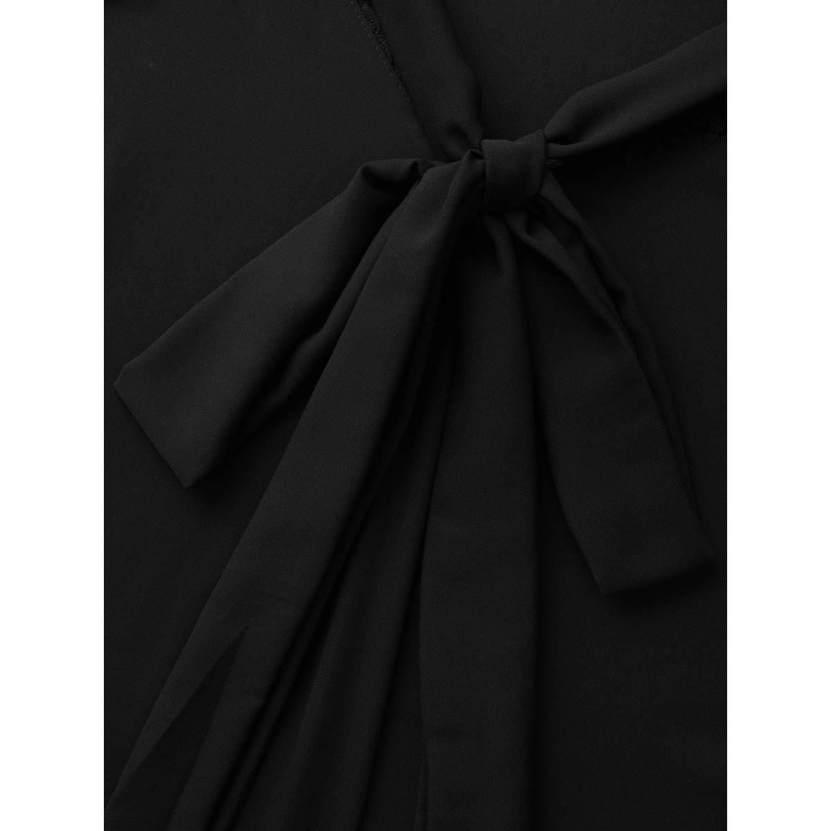 Plus Size Black Lace-Trimmed Adjustable Ties Blouse Women Elegant Long Sleeve Ribbon-tied collar Everyday Blouses BloomChic 14-16/1X Product Image