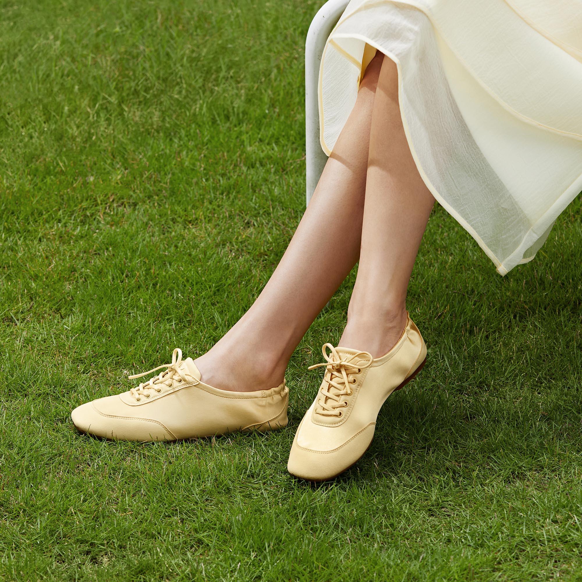 Square-Toe Lace-Up Satin Sneakerina (Cristina) Product Image