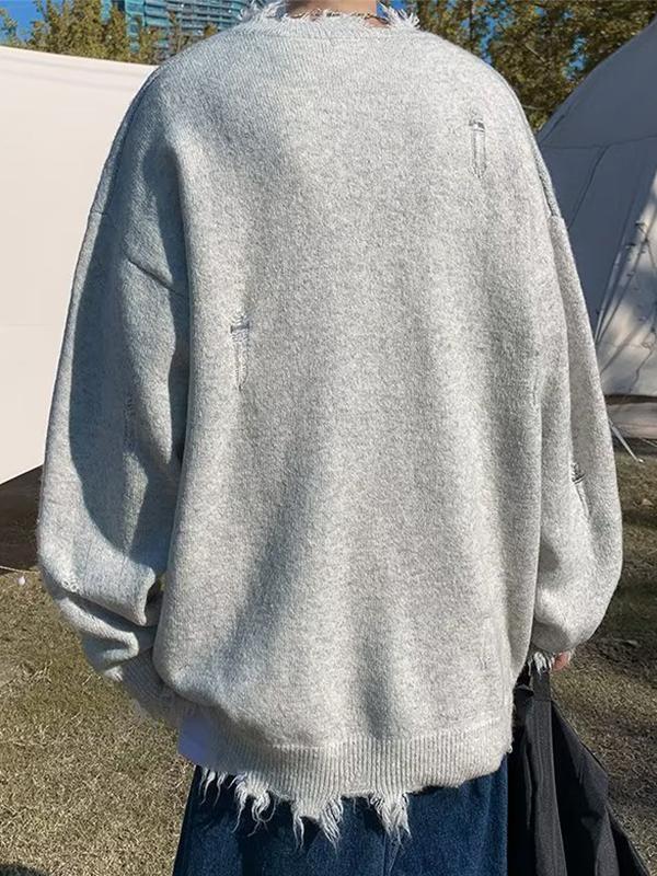 Men's Street Letter Jacquard Raw Trim Oversized Sweater Product Image