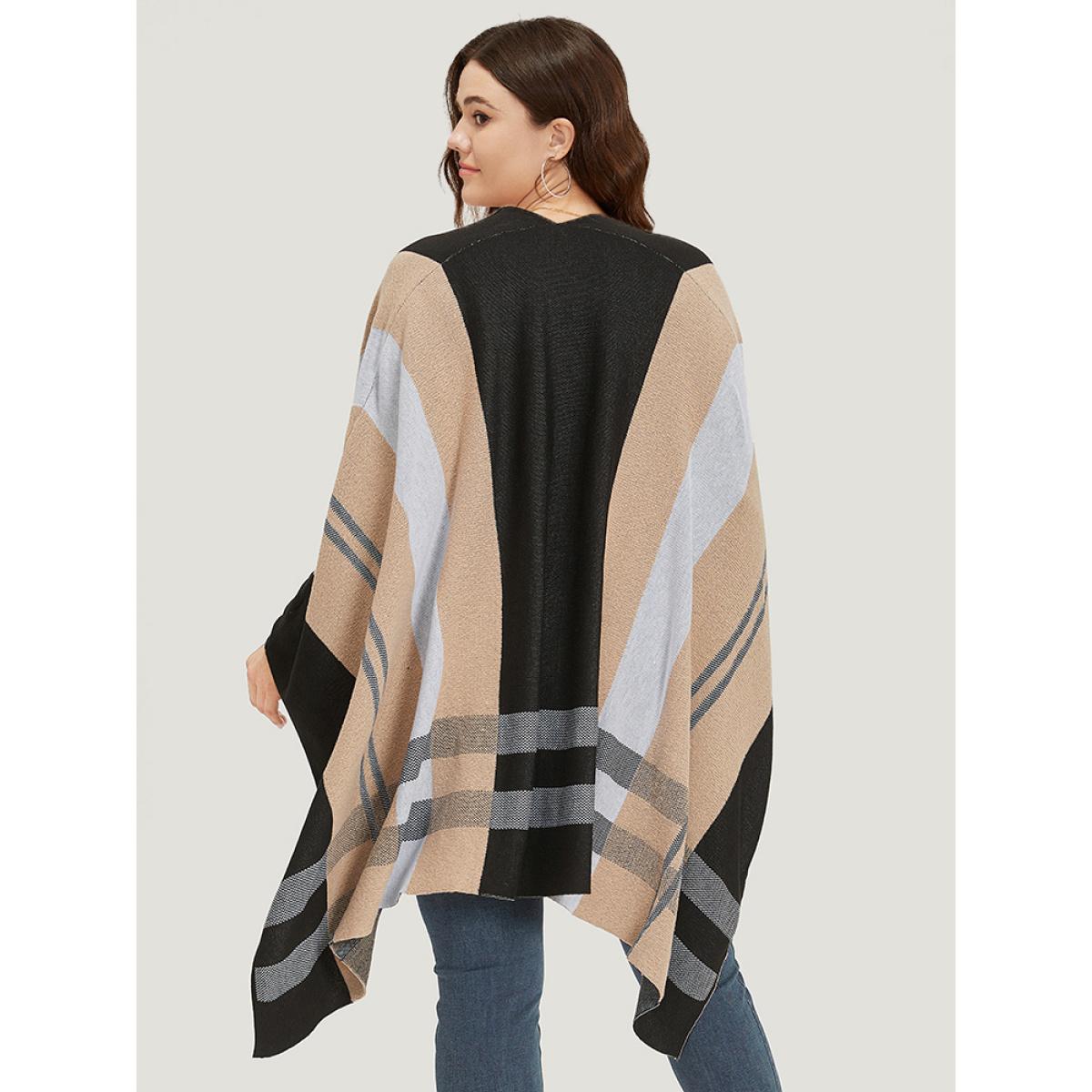 Plus Size Multi-wear Plaid Shawl Cardigan Tan Women Casual Oversized Sleeveless Dailywear Cardigans BloomChic 12/L Product Image