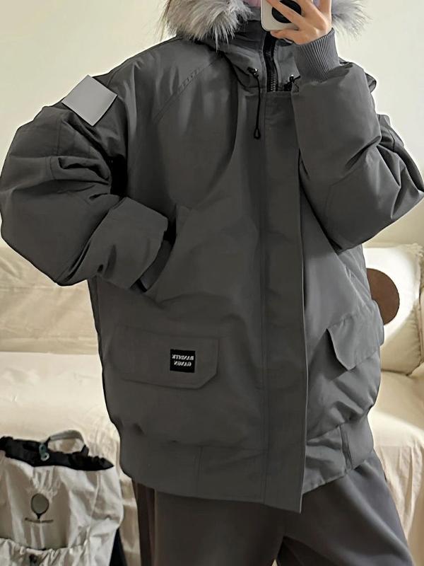 Vintage Fuzzy Collar Hooded Cargo Jacket Product Image