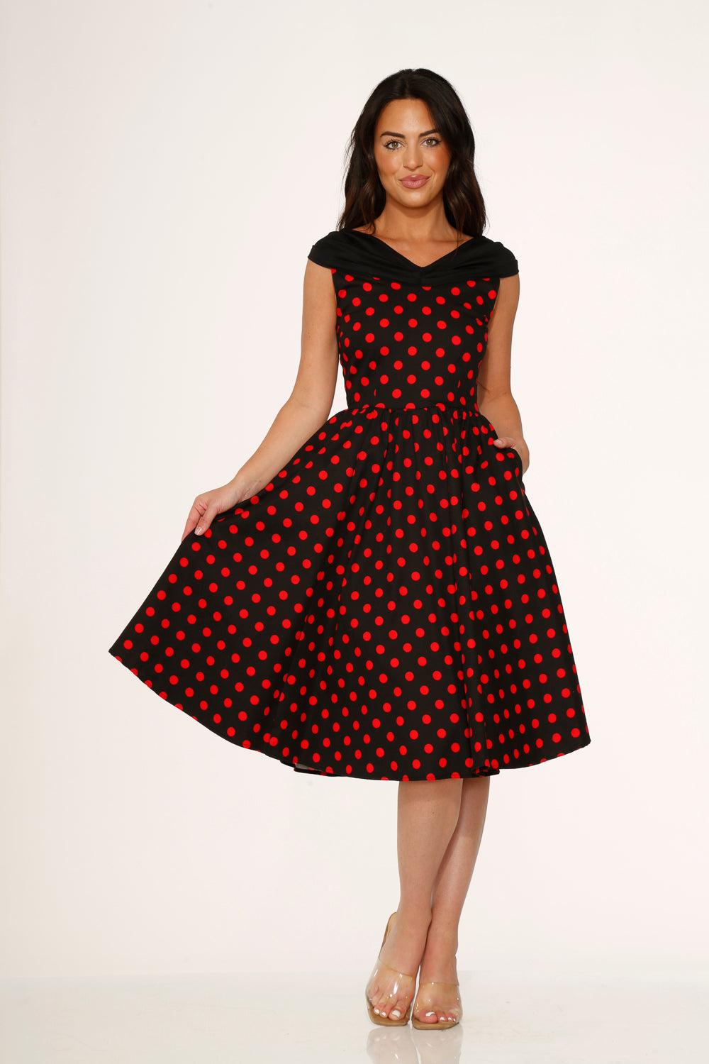 Black & Red Polka Dot Swing Dress Product Image