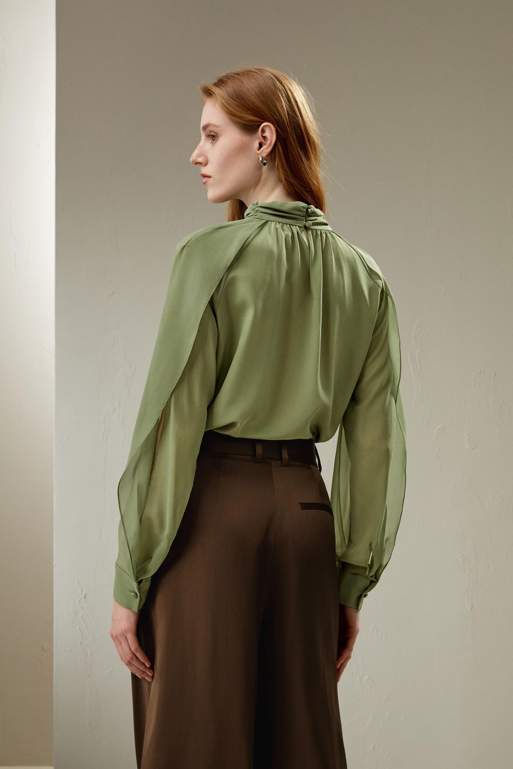 LILYSILK Women's Silk Crepe Side Slit Lantern Sleeve Blouse Top Pistachio XXS Product Image