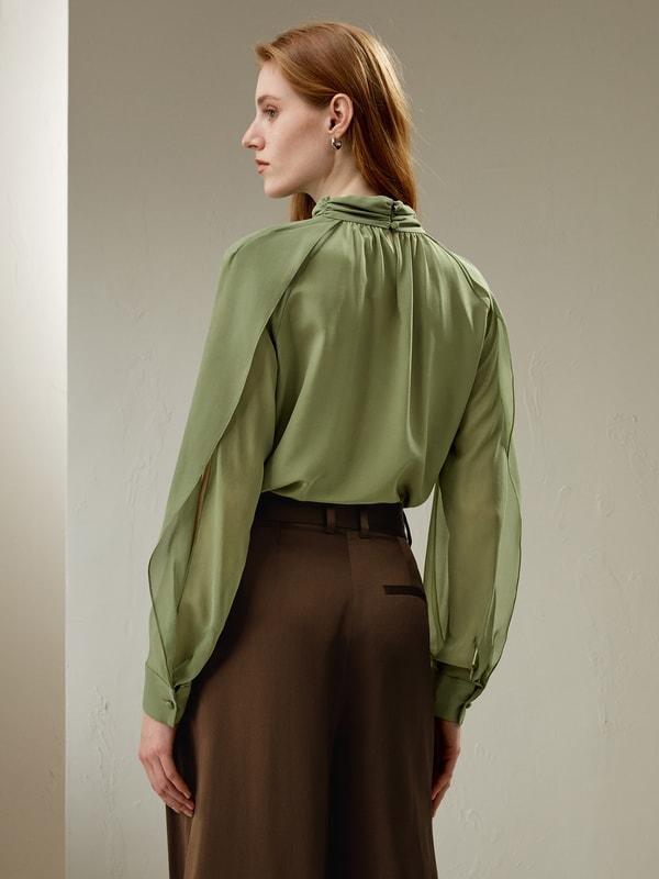 LILYSILK Women's Silk Crepe Side Slit Lantern Sleeve Blouse Top Pistachio XXS Product Image