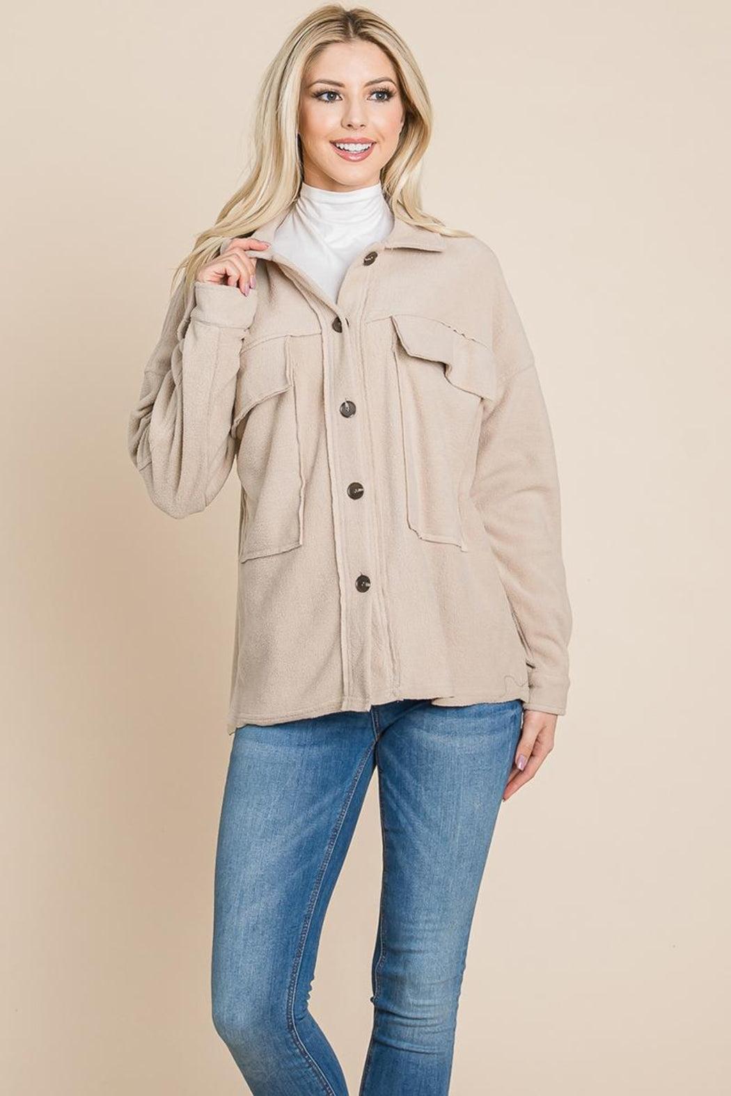 Fleece Jacket Lapel Button Up Sherpa Coat Product Image