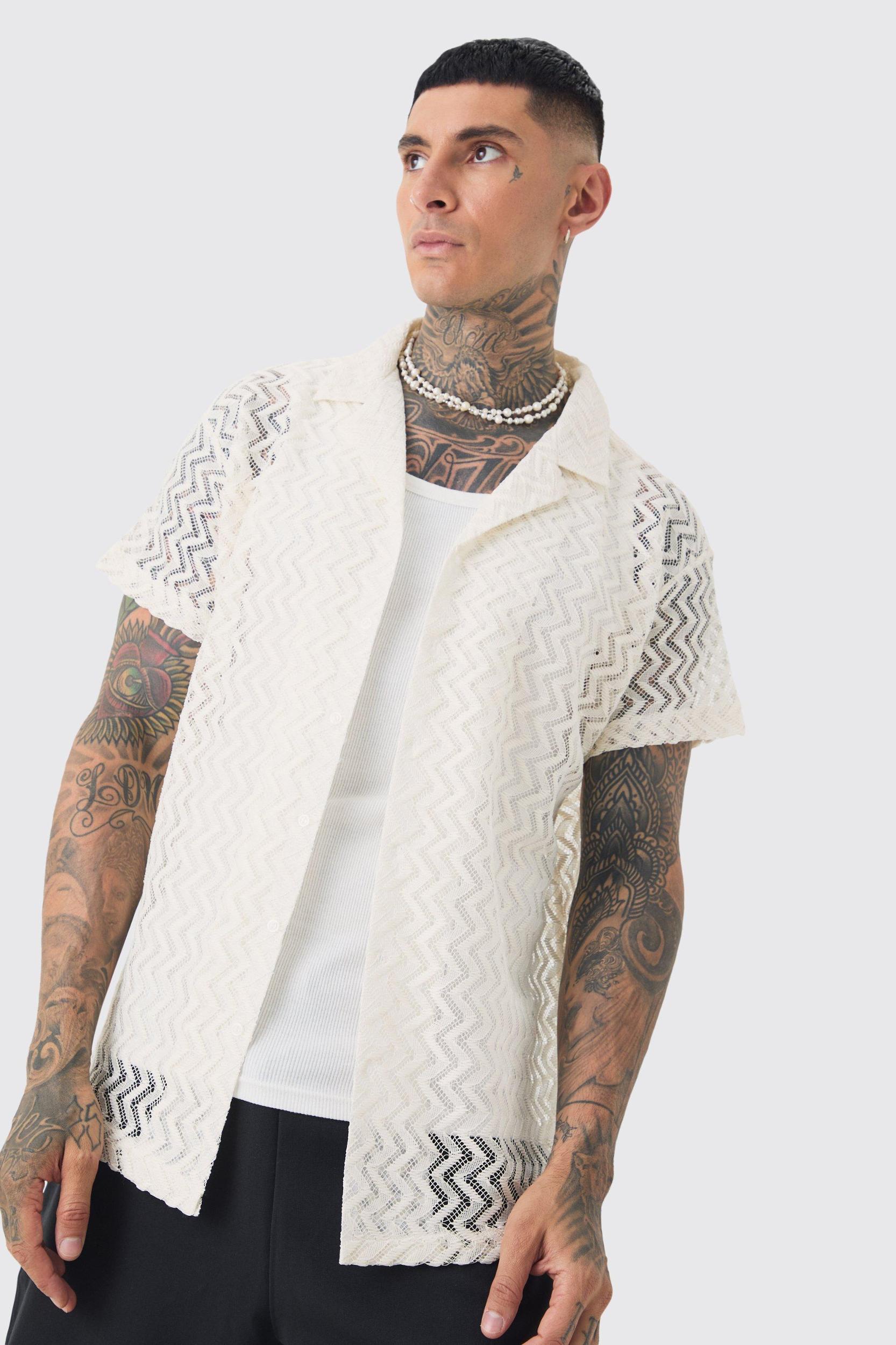 Tall Crochet Shirt & Short Set | boohooMAN USA Product Image