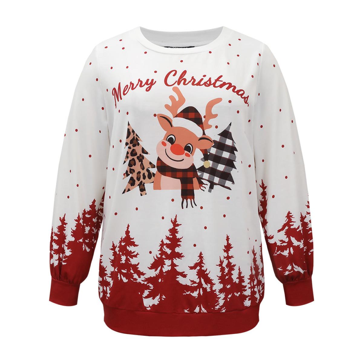 Plus Size Graphic Christmas Round Neck Sweatshirt Women Multicolor Casual Printed Festival-Christmas Sweatshirts BloomChic 14-16/1X Product Image
