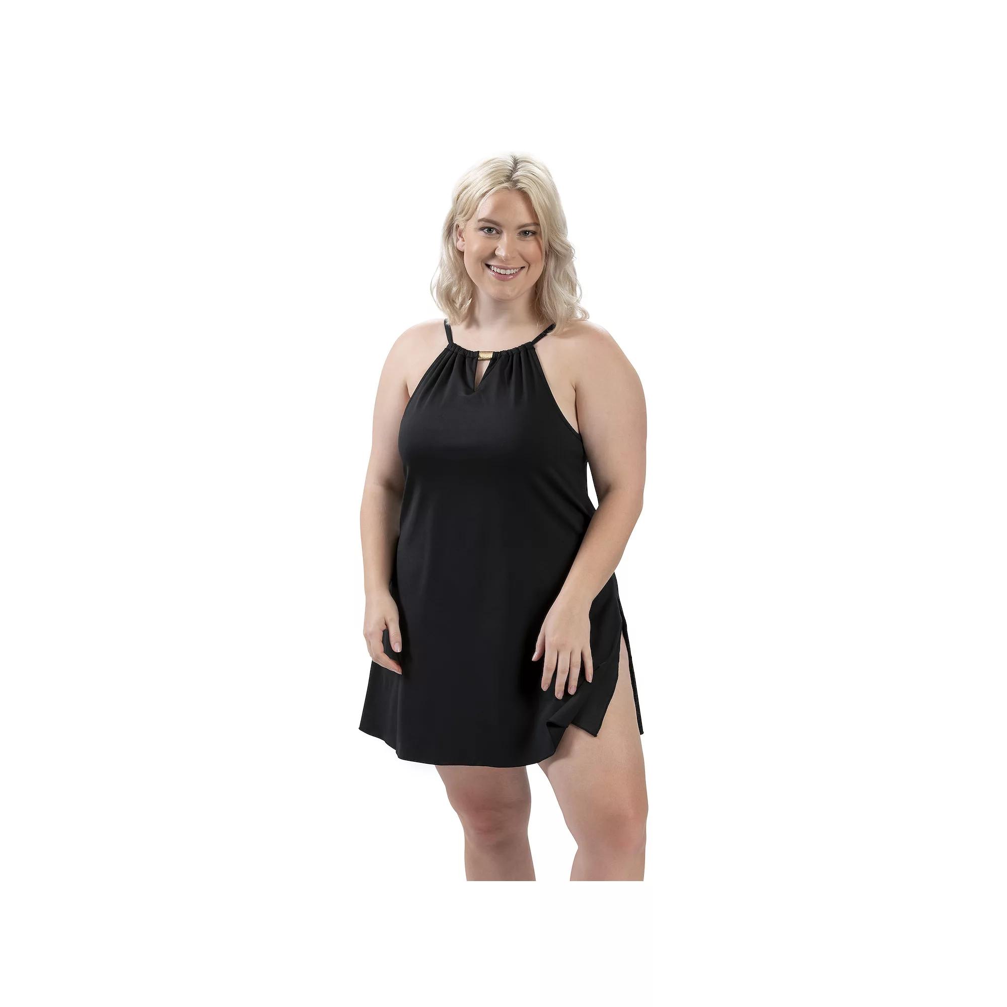 Women's Dolfin Aquashape UPF 50+ Solid A-Line One-Piece Swim Dress,  Product Image