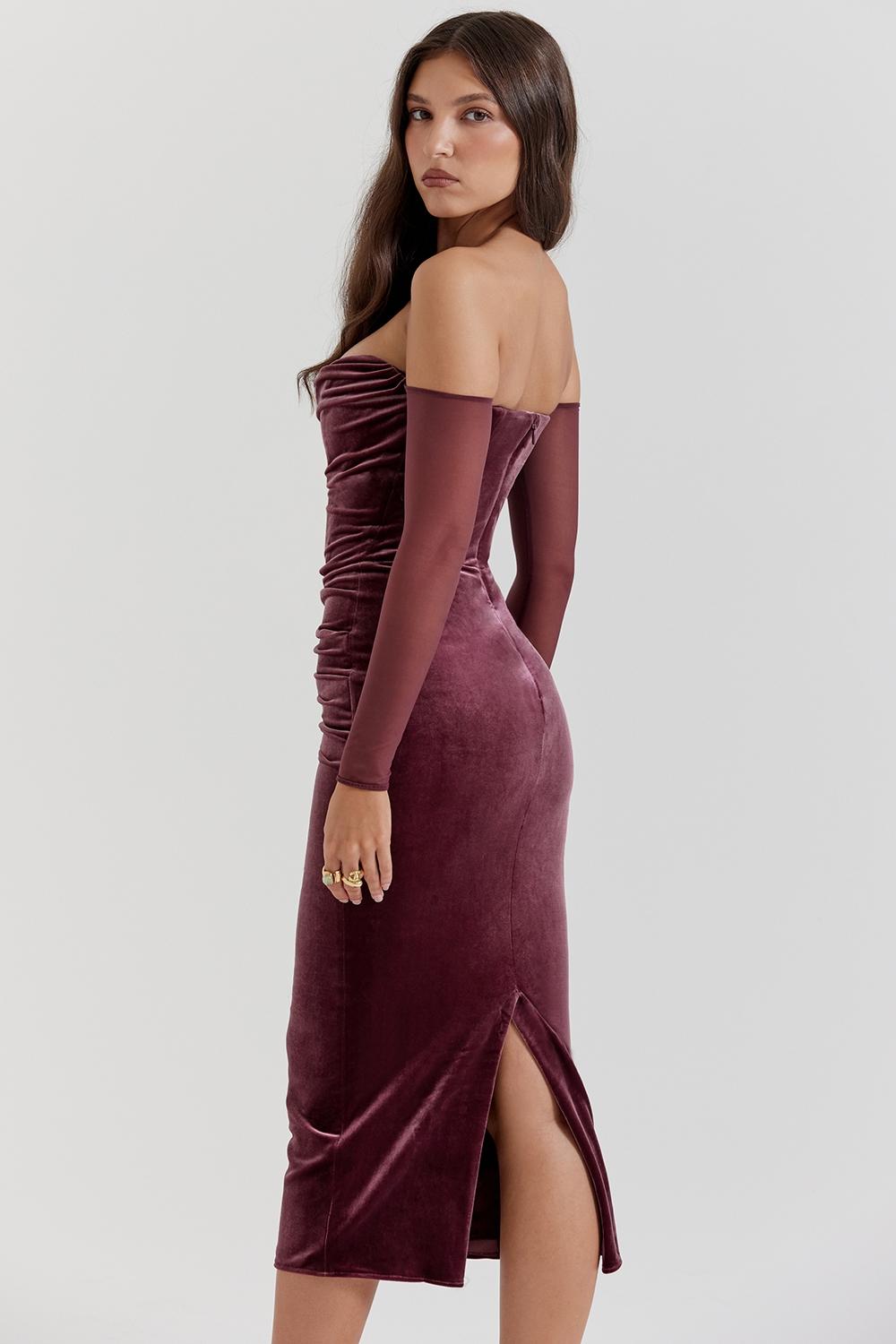 Leora  mulberry strapless midi dress Product Image