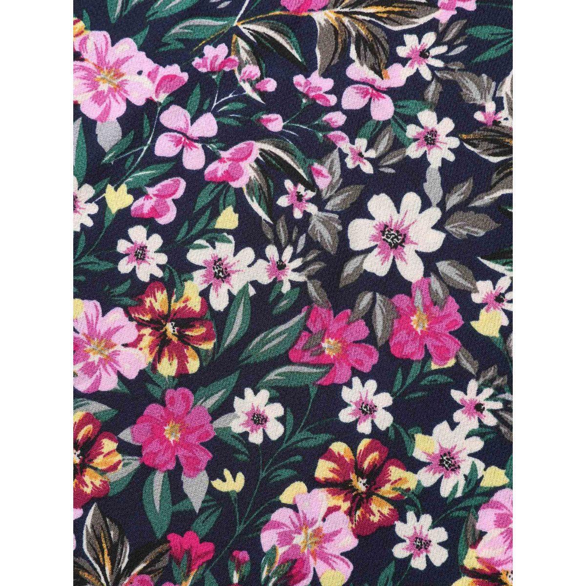 Plus Size Floral Print Pleated Neck Tank Top Women Midnight Timeless Gathered U-neck Elegant Tank Tops Camis BloomChic 30/6X Product Image