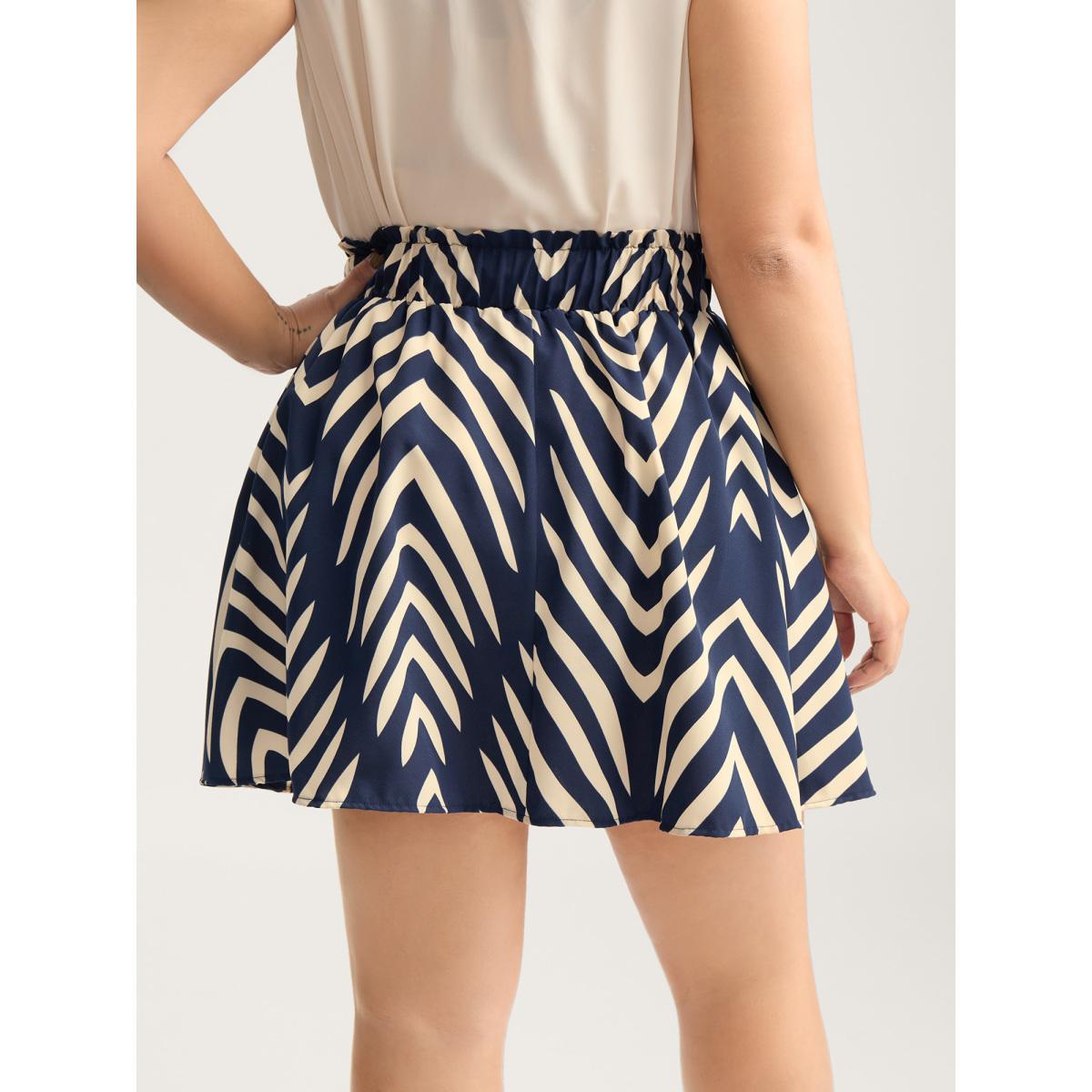 Plus Size Stretchy Waist Tie Geometric Midi Skirt Women DarkBlue Loose No stretch Side seam pocket Belt Work Skirts BloomChic 22-24/3X Product Image