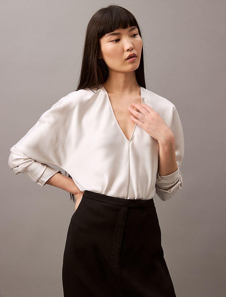 Satin V-Neck Blouse Product Image